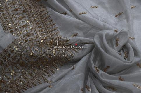 Sequin embroidery on Dyeable Tissue Silk Fabric DnoSU318TSRFD